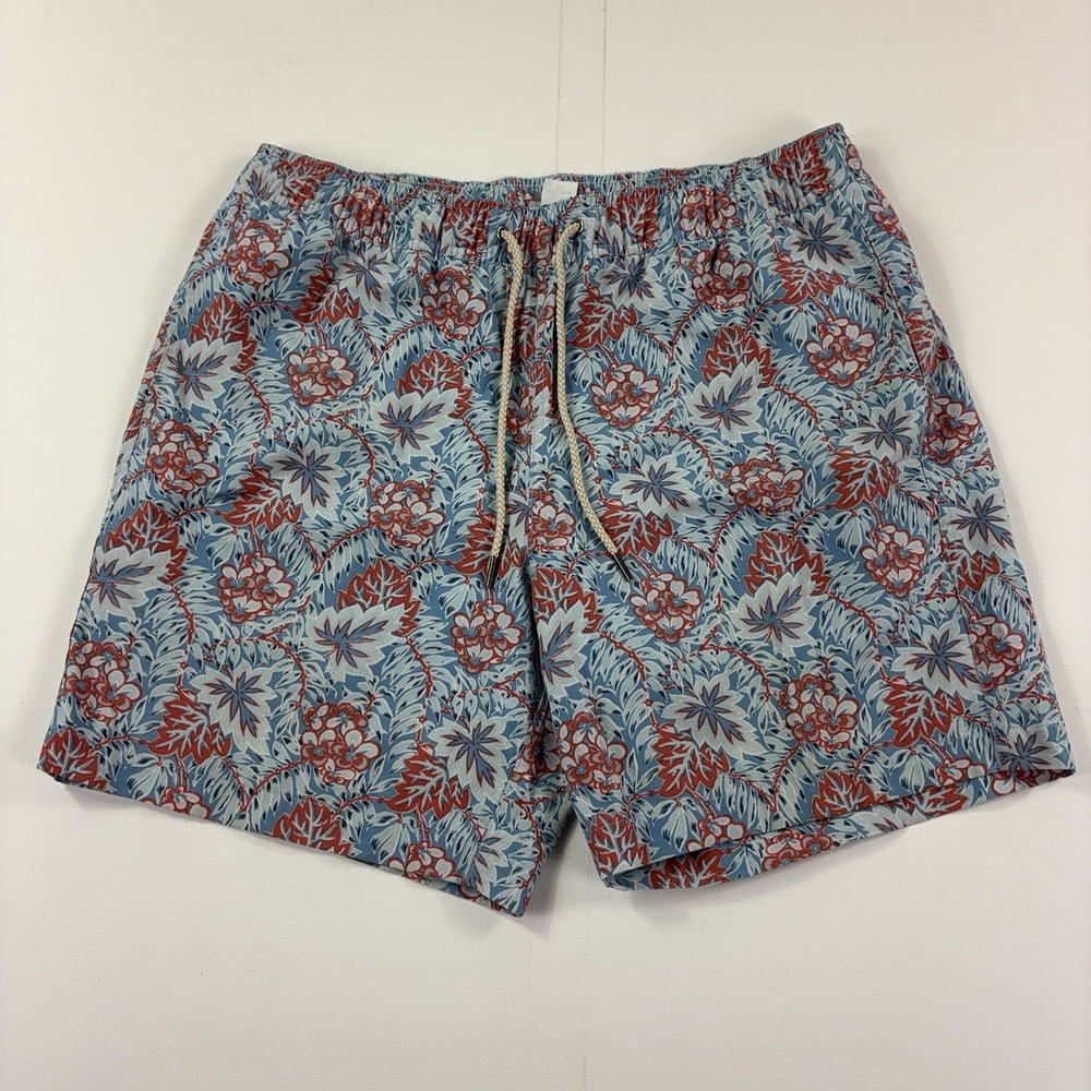 Fair Harbor Swim Shorts Mens XL Blue Floral Lined Drawstring Mesh Trunks